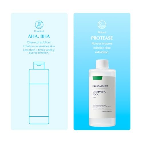 EQQUALBERRY Swimming Pool Toner - Korean Exfoliating & Hydrating Toner with Natural Enzyme Protease & Hyaluronic Acid for Sensitive Skin, 10.14 Fl Oz (300ml) Avelisse