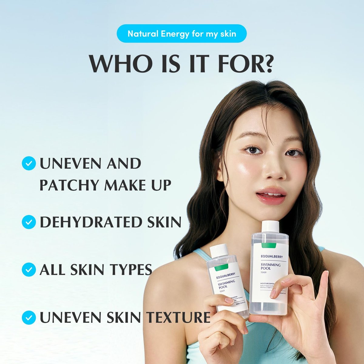 EQQUALBERRY Swimming Pool Toner - Korean Exfoliating & Hydrating Toner with Natural Enzyme Protease & Hyaluronic Acid for Sensitive Skin, 10.14 Fl Oz (300ml) Avelisse