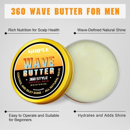 Goiple Wave Butter 360 Wave Grease for Men – All Natural Wave Cream with Shea Butter & Beeswax for Layered Waves, Moisture & Shine (3.5 oz) Avelisse