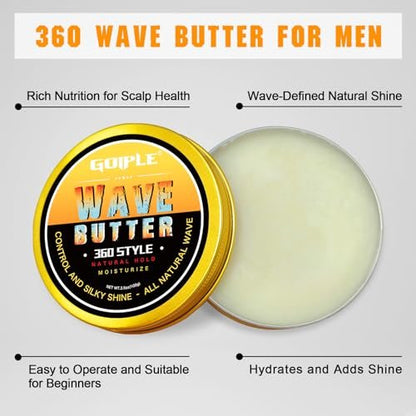 Goiple Wave Butter 360 Wave Grease for Men – All Natural Wave Cream with Shea Butter & Beeswax for Layered Waves, Moisture & Shine (3.5 oz) Avelisse