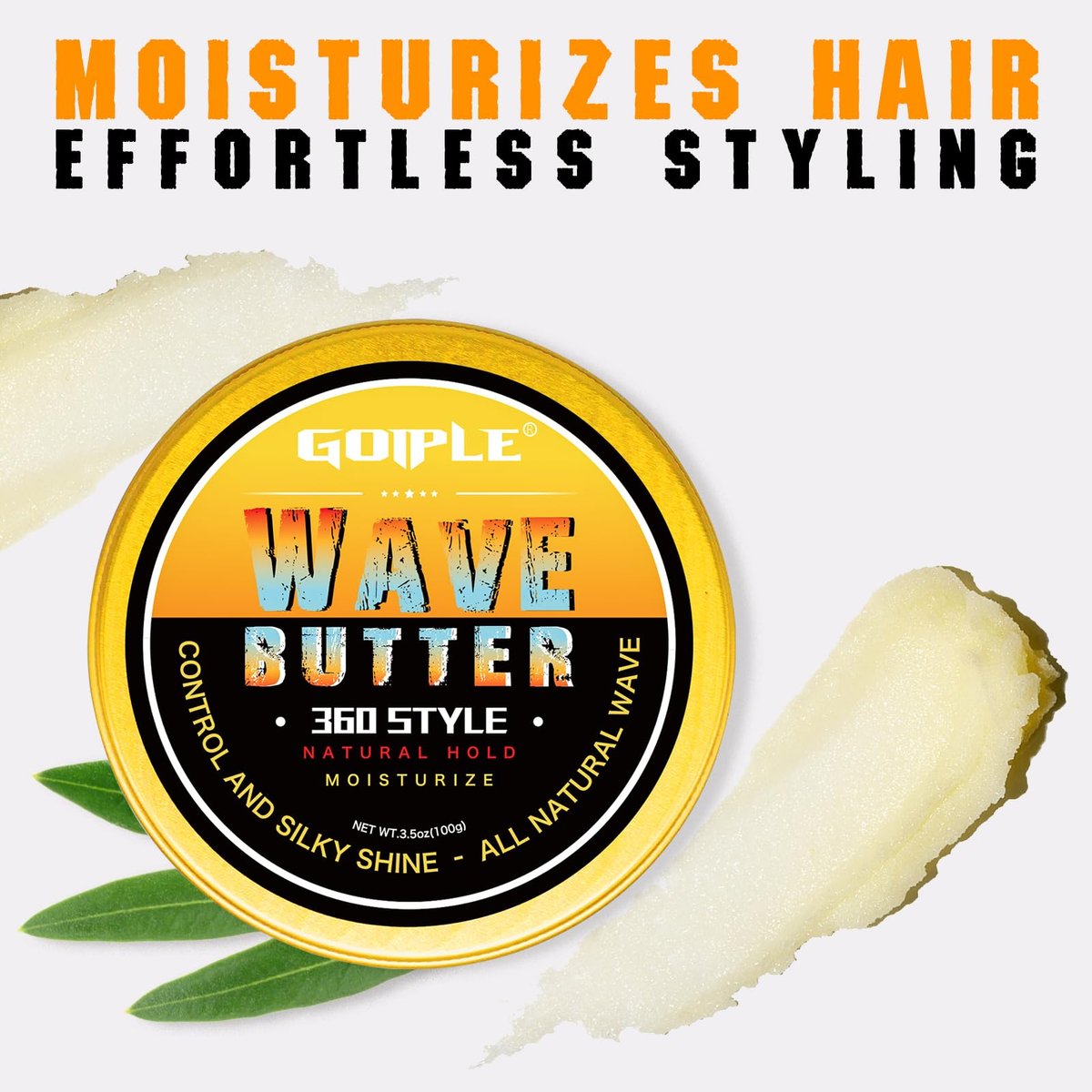Goiple Wave Butter 360 Wave Grease for Men – All Natural Wave Cream with Shea Butter & Beeswax for Layered Waves, Moisture & Shine (3.5 oz) Avelisse