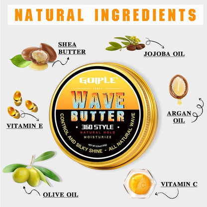 Goiple Wave Butter 360 Wave Grease for Men – All Natural Wave Cream with Shea Butter & Beeswax for Layered Waves, Moisture & Shine (3.5 oz) Avelisse