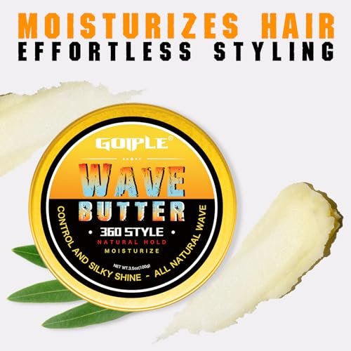 Goiple Wave Butter 360 Wave Grease for Men – All Natural Wave Cream with Shea Butter & Beeswax for Layered Waves, Moisture & Shine (3.5 oz) Avelisse