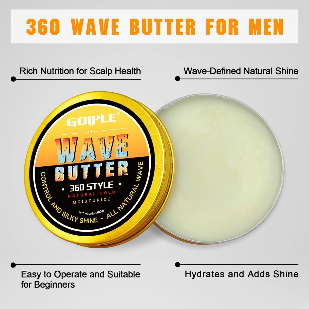 Goiple Wave Butter 360 Wave Grease for Men – All Natural Wave Cream with Shea Butter & Beeswax for Layered Waves, Moisture & Shine (3.5 oz) Avelisse