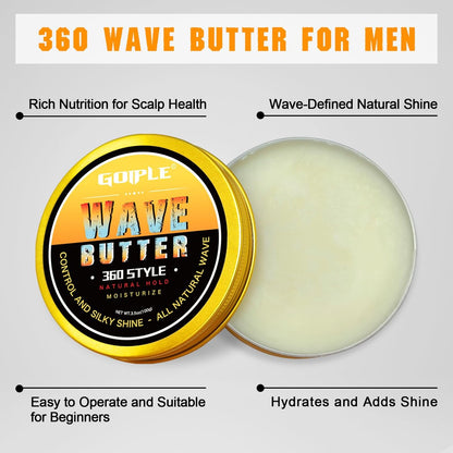 Goiple Wave Butter 360 Wave Grease for Men – All Natural Wave Cream with Shea Butter & Beeswax for Layered Waves, Moisture & Shine (3.5 oz) Avelisse