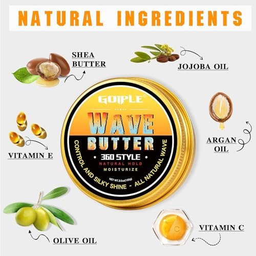 Goiple Wave Butter 360 Wave Grease for Men – All Natural Wave Cream with Shea Butter & Beeswax for Layered Waves, Moisture & Shine (3.5 oz) Avelisse