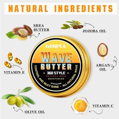 Goiple Wave Butter 360 Wave Grease for Men – All Natural Wave Cream with Shea Butter & Beeswax for Layered Waves, Moisture & Shine (3.5 oz) Avelisse