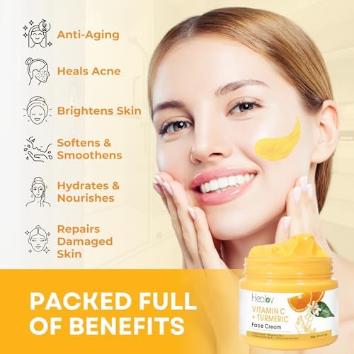 Healov Turmeric Face Cream for Dark Spots – Natural Skin Brightening Lotion for Face & Body – Fights Acne, Evens Tone, Clears Scars & Hyperpigmentation – 50g / 1.67oz - görsel 6