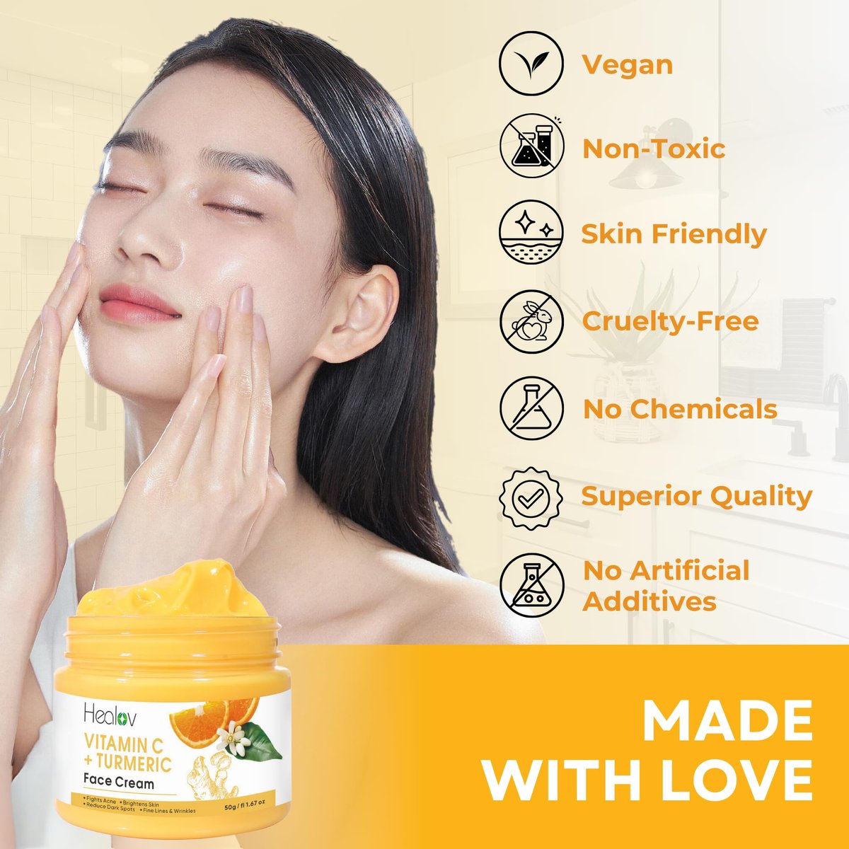 Healov Turmeric Face Cream for Dark Spots – Natural Skin Brightening Lotion for Face & Body – Fights Acne, Evens Tone, Clears Scars & Hyperpigmentation – 50g / 1.67oz - görsel 11