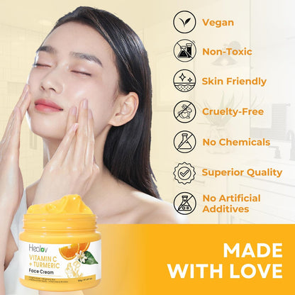 Healov Turmeric Face Cream for Dark Spots – Natural Skin Brightening Lotion for Face & Body – Fights Acne, Evens Tone, Clears Scars & Hyperpigmentation – 50g / 1.67oz