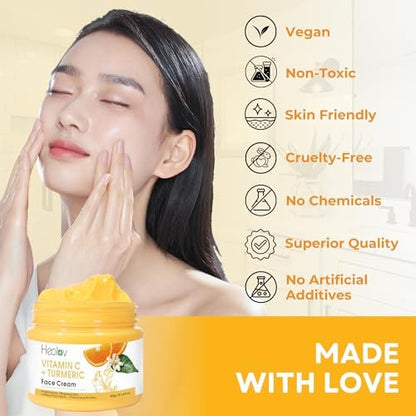 Healov Turmeric Face Cream for Dark Spots – Natural Skin Brightening Lotion for Face & Body – Fights Acne, Evens Tone, Clears Scars & Hyperpigmentation – 50g / 1.67oz