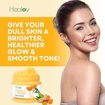 Healov Turmeric Face Cream for Dark Spots – Natural Skin Brightening Lotion for Face & Body – Fights Acne, Evens Tone, Clears Scars & Hyperpigmentation – 50g / 1.67oz