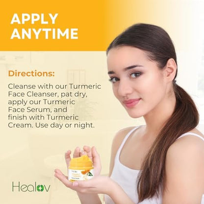 Healov Turmeric Face Cream for Dark Spots – Natural Skin Brightening Lotion for Face & Body – Fights Acne, Evens Tone, Clears Scars & Hyperpigmentation – 50g / 1.67oz