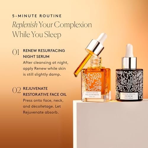 Naked & Thriving The Night Set: Renew Resurfacing Night Serum & Rejuvenate Restorative Face Oil with Hyaluronic Acid, Argan Oil, Sea Buckthorn & Fruit AHAs Avelisse