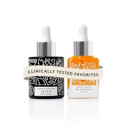 Naked & Thriving The Night Set: Renew Resurfacing Night Serum & Rejuvenate Restorative Face Oil with Hyaluronic Acid, Argan Oil, Sea Buckthorn & Fruit AHAs Avelisse