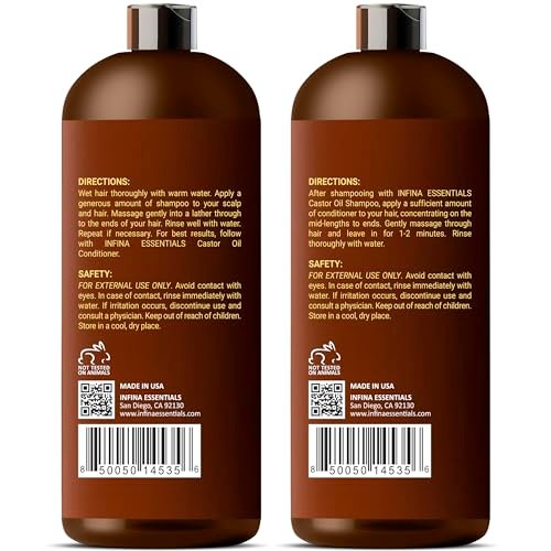 INFINA ESSENTIALS Castor Oil Shampoo and Conditioner Set for Hair Growth with Rosemary & Peppermint Oil - 16 fl oz Each, Anti-Hair Loss for Men & Women Avelisse