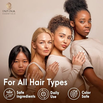 INFINA ESSENTIALS Castor Oil Shampoo and Conditioner Set for Hair Growth with Rosemary & Peppermint Oil - 16 fl oz Each, Anti-Hair Loss for Men & Women Avelisse