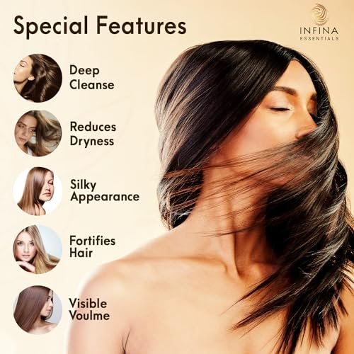 INFINA ESSENTIALS Castor Oil Shampoo and Conditioner Set for Hair Growth with Rosemary & Peppermint Oil - 16 fl oz Each, Anti-Hair Loss for Men & Women Avelisse