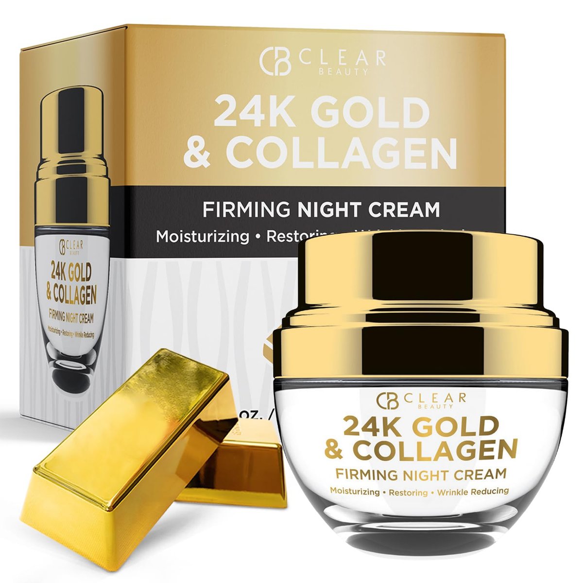 Clear Beauty 24K Gold & Collagen Night Cream – Firming & Hydrating Face Moisturizer for Smooth, Youthful Skin – Dermatologist Tested, Korean Skincare, 1.69 Fl Oz - görsel 1