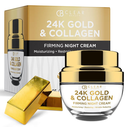 Clear Beauty 24K Gold & Collagen Night Cream – Firming & Hydrating Face Moisturizer for Smooth, Youthful Skin – Dermatologist Tested, Korean Skincare, 1.69 Fl Oz