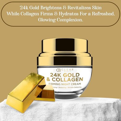 Clear Beauty 24K Gold & Collagen Night Cream – Firming & Hydrating Face Moisturizer for Smooth, Youthful Skin – Dermatologist Tested, Korean Skincare, 1.69 Fl Oz