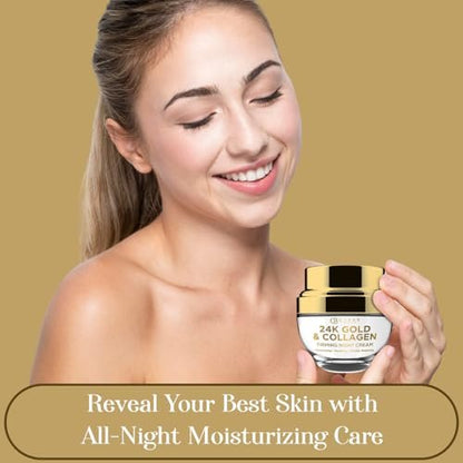 Clear Beauty 24K Gold & Collagen Night Cream – Firming & Hydrating Face Moisturizer for Smooth, Youthful Skin – Dermatologist Tested, Korean Skincare, 1.69 Fl Oz