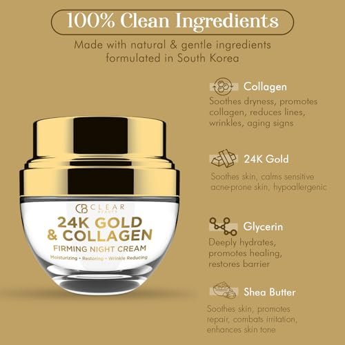 Clear Beauty 24K Gold & Collagen Night Cream – Firming & Hydrating Face Moisturizer for Smooth, Youthful Skin – Dermatologist Tested, Korean Skincare, 1.69 Fl Oz - görsel 6