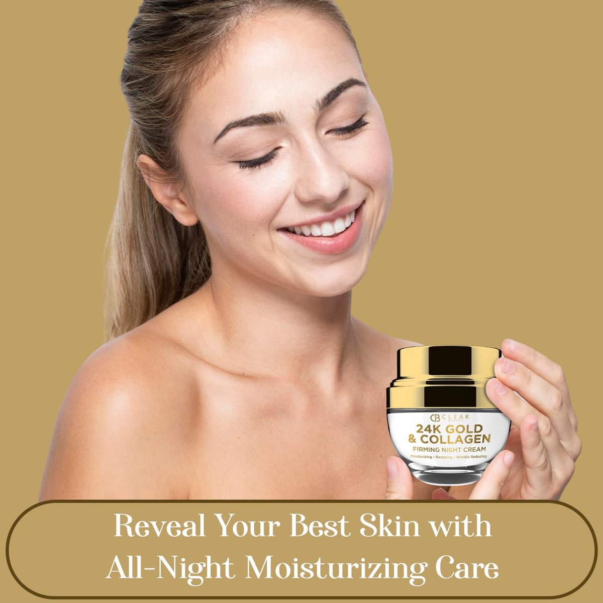 Clear Beauty 24K Gold & Collagen Night Cream – Firming & Hydrating Face Moisturizer for Smooth, Youthful Skin – Dermatologist Tested, Korean Skincare, 1.69 Fl Oz - görsel 7
