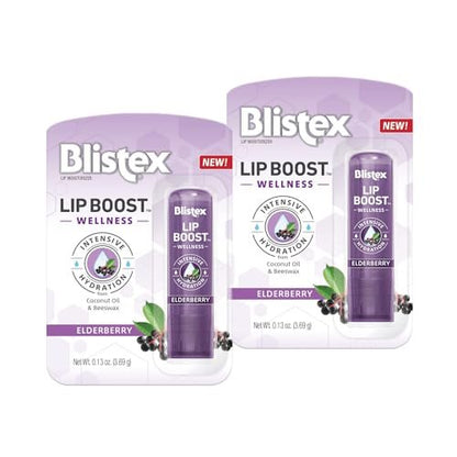 Blistex Lip Boost Wellness - Intensive Hydration Lip Balm with Coconut Oil, Beeswax & Elderberry (Pack of 2)
