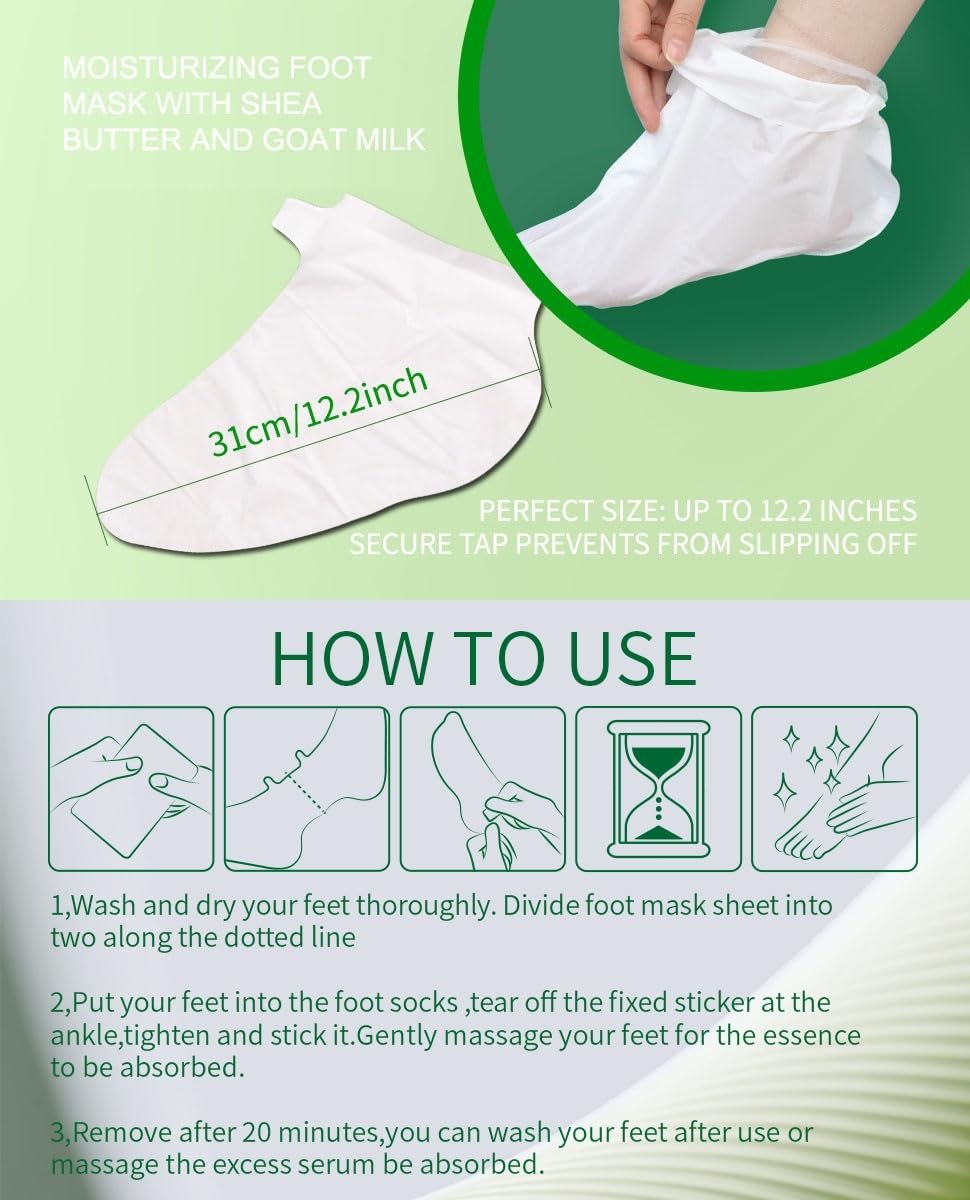 SULADEC Moisturizing Foot Mask with Shea Butter and Goat Milk - Hydrating Foot Masks for Dry Cracked Feet - Soft & Smooth Touch - Men Women - 5 Pairs - görsel 13