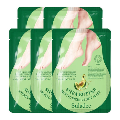 SULADEC Moisturizing Foot Mask with Shea Butter and Goat Milk - Hydrating Foot Masks for Dry Cracked Feet - Soft & Smooth Touch - Men Women - 5 Pairs