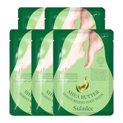 SULADEC Moisturizing Foot Mask with Shea Butter and Goat Milk - Hydrating Foot Masks for Dry Cracked Feet - Soft & Smooth Touch - Men Women - 5 Pairs