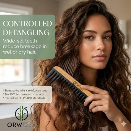 Wide Tooth Comb for Curly Hair – Bamboo Detangling Comb for Wet Hair, Shower Safe, Bakelite Reinforced, Durable, SGS REACH Tested Avelisse
