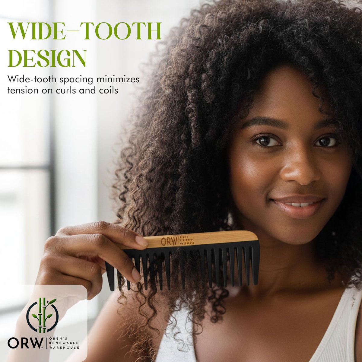 Wide Tooth Comb for Curly Hair – Bamboo Detangling Comb for Wet Hair, Shower Safe, Bakelite Reinforced, Durable, SGS REACH Tested Avelisse