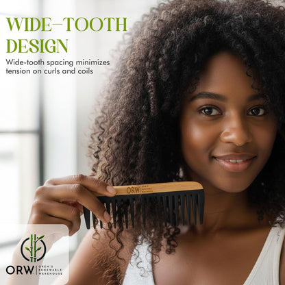 Wide Tooth Comb for Curly Hair – Bamboo Detangling Comb for Wet Hair, Shower Safe, Bakelite Reinforced, Durable, SGS REACH Tested Avelisse