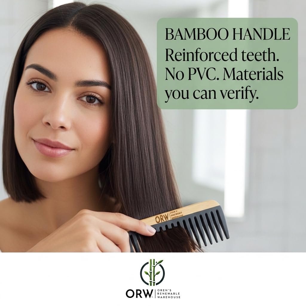 Wide Tooth Comb for Curly Hair – Bamboo Detangling Comb for Wet Hair, Shower Safe, Bakelite Reinforced, Durable, SGS REACH Tested Avelisse