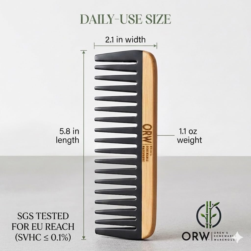 Wide Tooth Comb for Curly Hair – Bamboo Detangling Comb for Wet Hair, Shower Safe, Bakelite Reinforced, Durable, SGS REACH Tested Avelisse