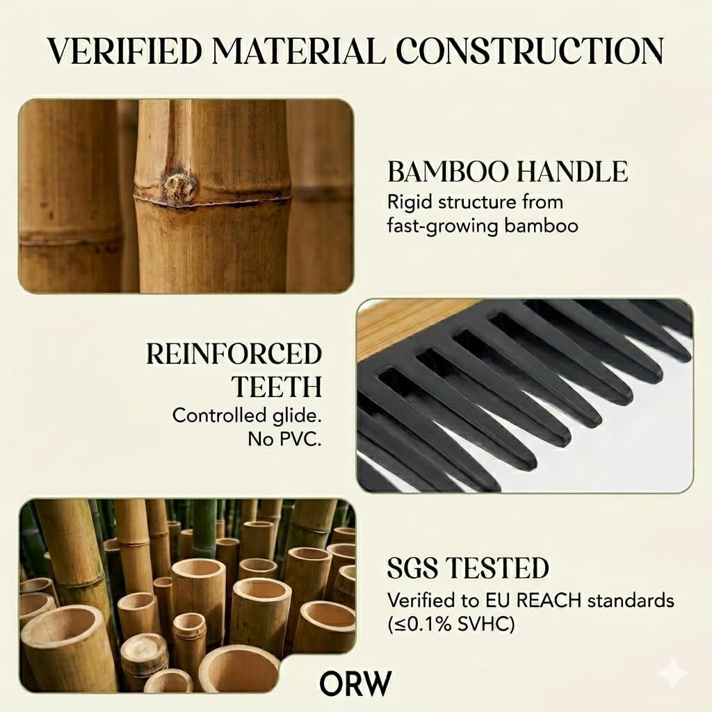 Wide Tooth Comb for Curly Hair – Bamboo Detangling Comb for Wet Hair, Shower Safe, Bakelite Reinforced, Durable, SGS REACH Tested Avelisse