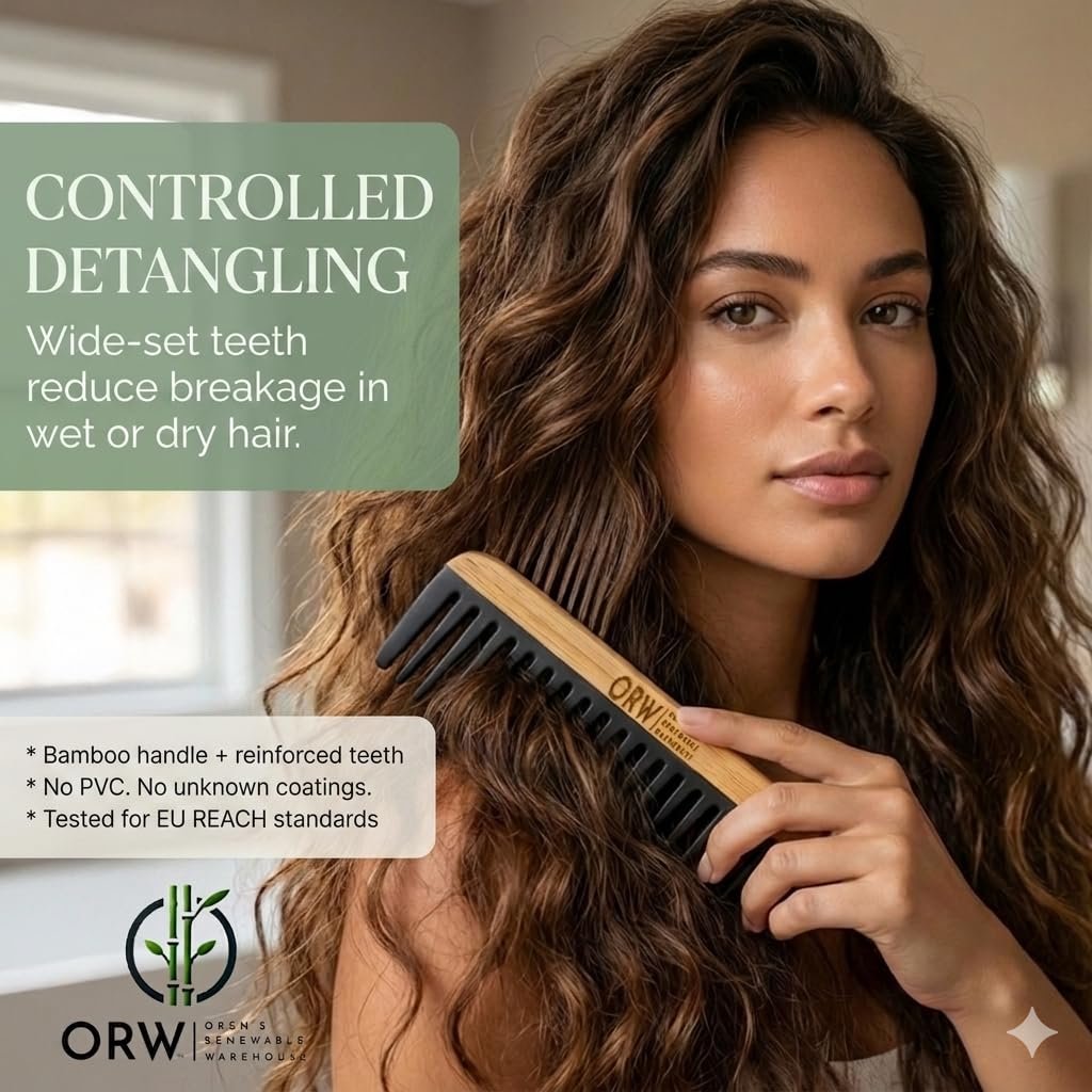 Wide Tooth Comb for Curly Hair – Bamboo Detangling Comb for Wet Hair, Shower Safe, Bakelite Reinforced, Durable, SGS REACH Tested Avelisse