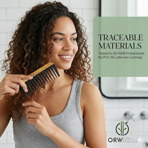Wide Tooth Comb for Curly Hair – Bamboo Detangling Comb for Wet Hair, Shower Safe, Bakelite Reinforced, Durable, SGS REACH Tested Avelisse