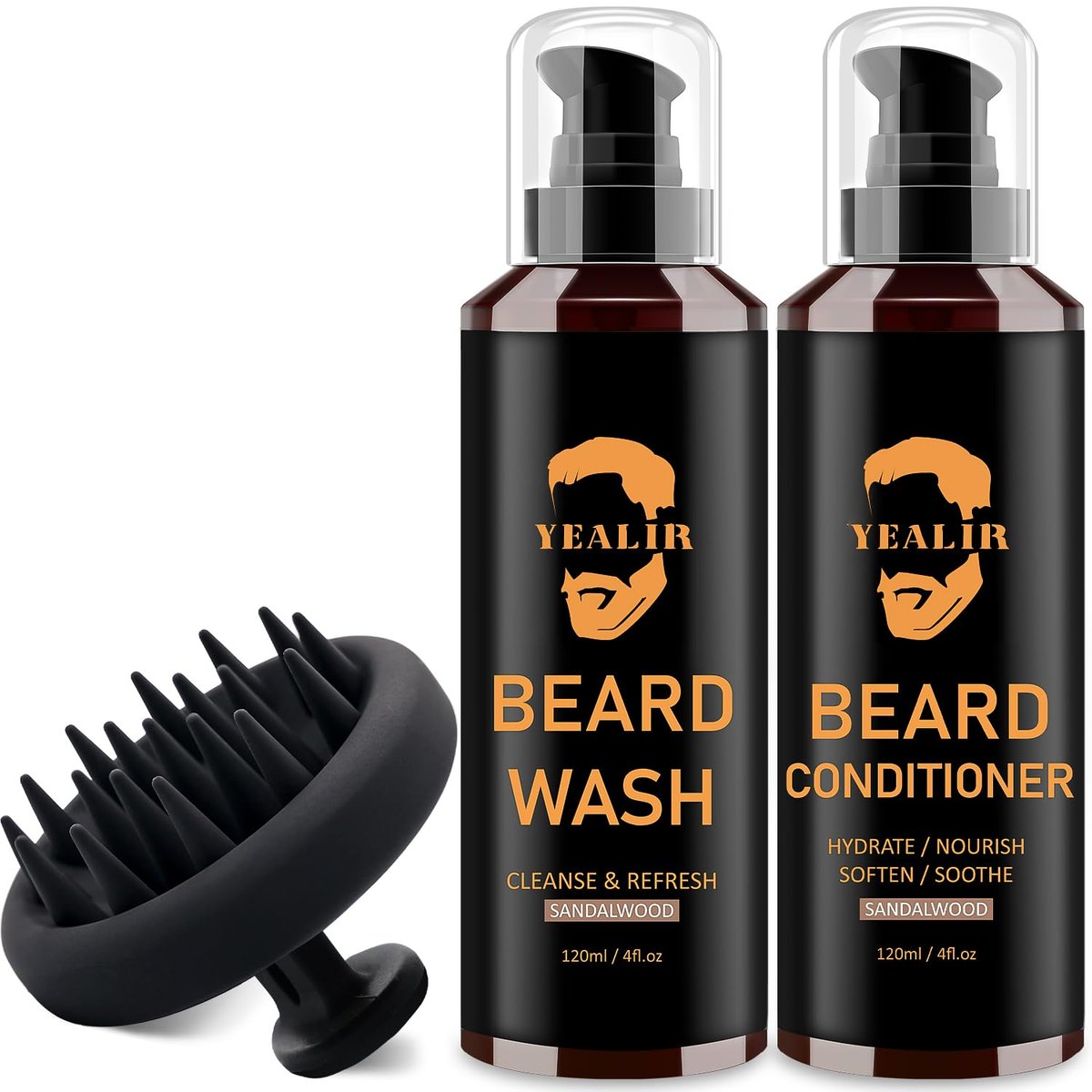 Beard Wash and Conditioner & Silicone Beard Brush Set with Argan & Jojoba Oils – Reduces Itch, Dandruff, Softens & Strengthens – 2 x 4 Fl Oz (120ml) Avelisse