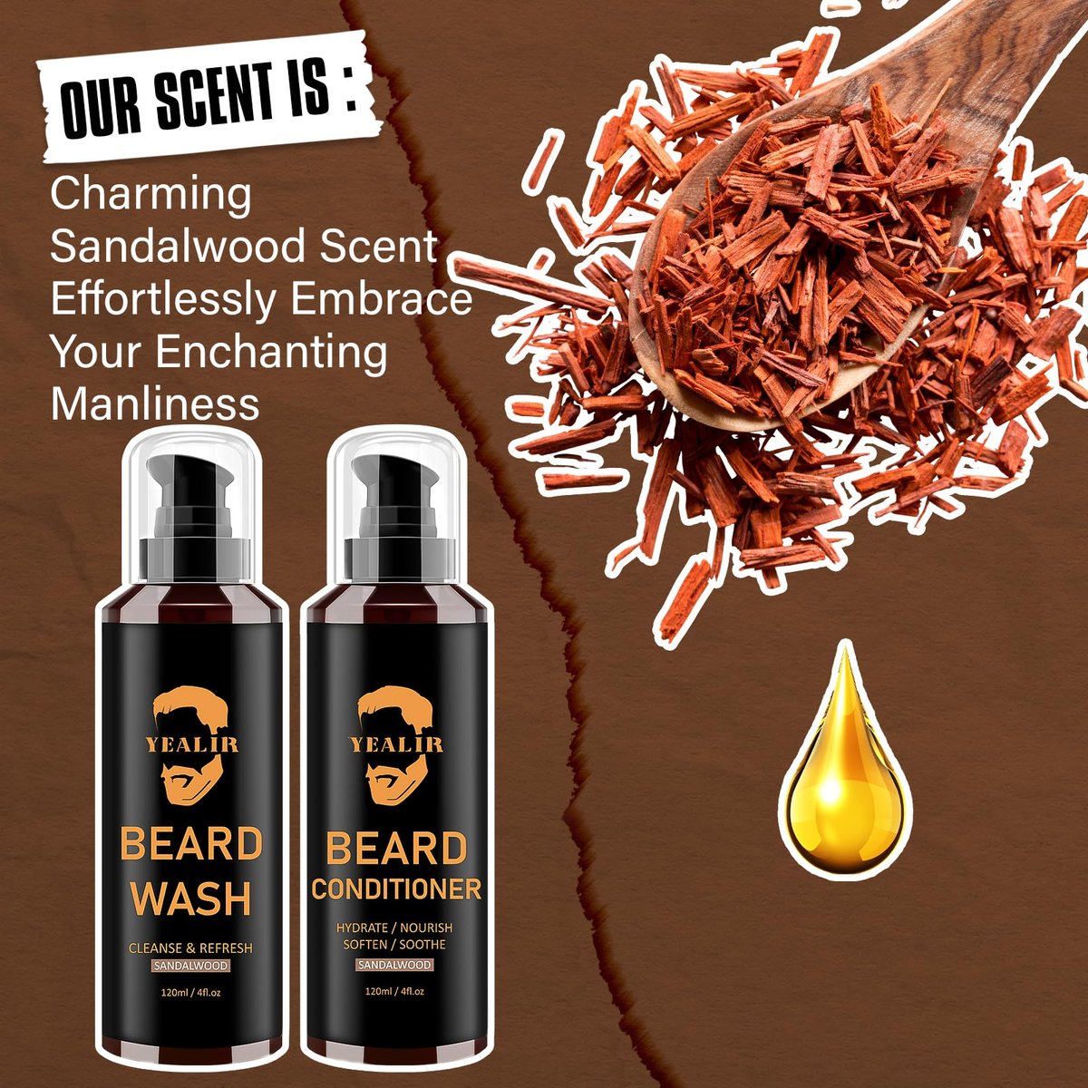 Beard Wash and Conditioner & Silicone Beard Brush Set with Argan & Jojoba Oils – Reduces Itch, Dandruff, Softens & Strengthens – 2 x 4 Fl Oz (120ml) Avelisse