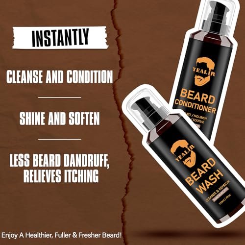 Beard Wash and Conditioner & Silicone Beard Brush Set with Argan & Jojoba Oils – Reduces Itch, Dandruff, Softens & Strengthens – 2 x 4 Fl Oz (120ml) Avelisse