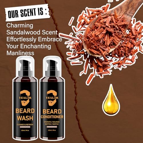 Beard Wash and Conditioner & Silicone Beard Brush Set with Argan & Jojoba Oils – Reduces Itch, Dandruff, Softens & Strengthens – 2 x 4 Fl Oz (120ml) Avelisse