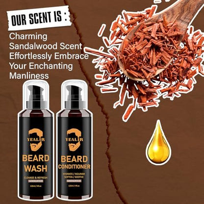 Beard Wash and Conditioner & Silicone Beard Brush Set with Argan & Jojoba Oils – Reduces Itch, Dandruff, Softens & Strengthens – 2 x 4 Fl Oz (120ml) Avelisse