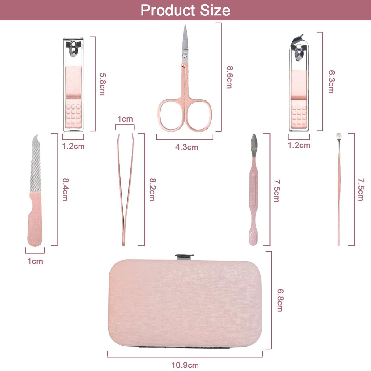 WOXVM Premium Manicure Set - 7 in 1 Professional Nail Clippers Scissors Pedicure Kit, Stainless Steel Cuticle Nail Care Tools with Travel Case, Portable Grooming Kit Gift for Women - görsel 3