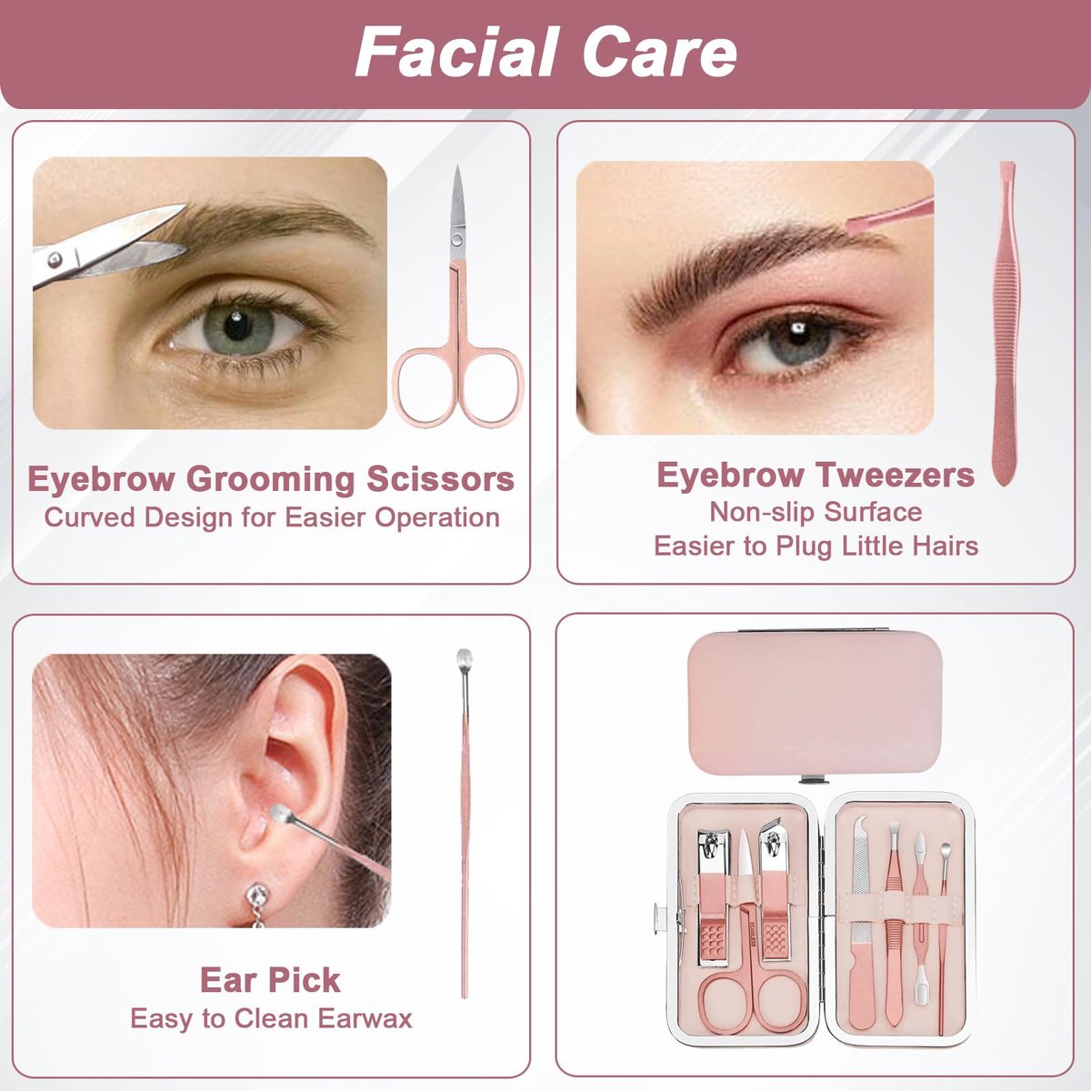 WOXVM Premium Manicure Set - 7 in 1 Professional Nail Clippers Scissors Pedicure Kit, Stainless Steel Cuticle Nail Care Tools with Travel Case, Portable Grooming Kit Gift for Women - görsel 9