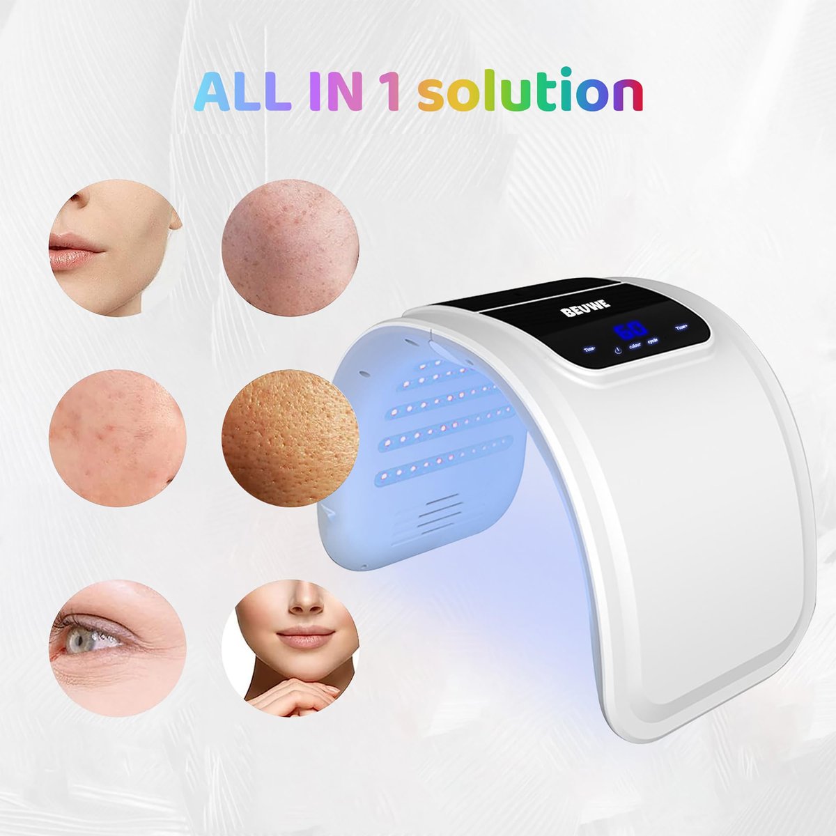 Beuwe LED Face Mask for Light Therapy – Red & Blue Light Rejuvenation Mask for Face, Neck, Hands, and Body – At-Home SPA Skincare Device Avelisse