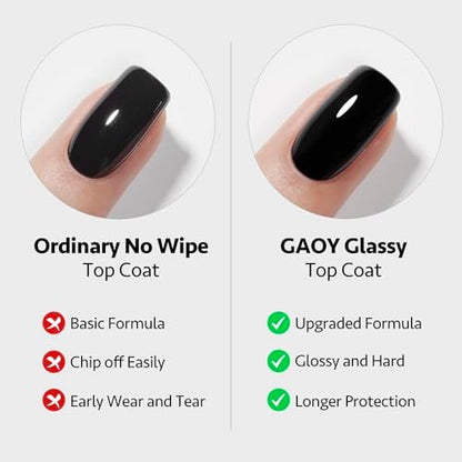 GAOY Gel Top Coat and Nail Glue Gel Set - 2 Pack 16ml Clear Glossy No Wipe Combo for UV Light Cure