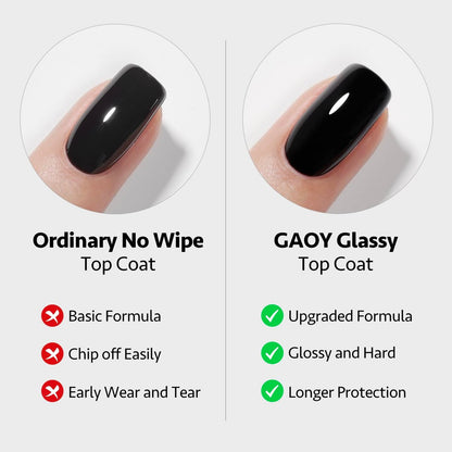 GAOY Gel Top Coat and Nail Glue Gel Set - 2 Pack 16ml Clear Glossy No Wipe Combo for UV Light Cure